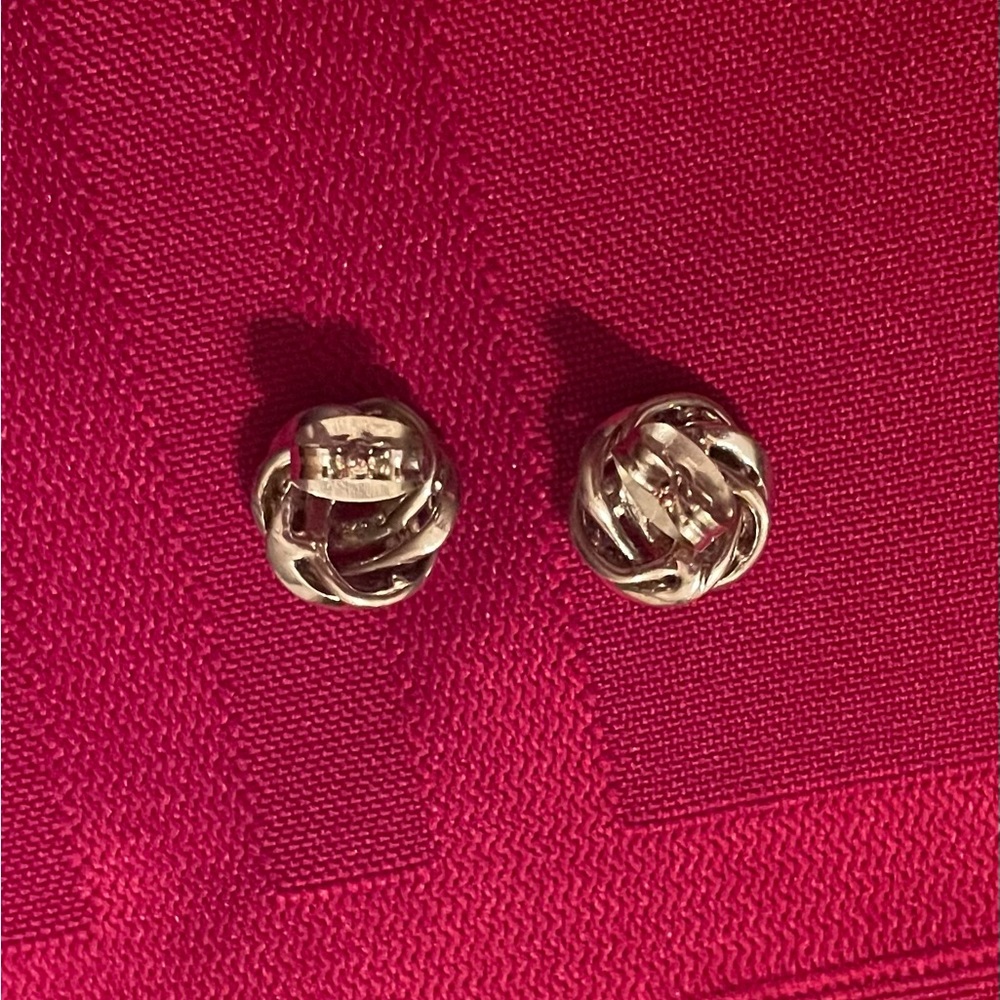EUC Sterling Silver 1/10 Diamond Knot Earrings w Backs - Picture 4 of 5